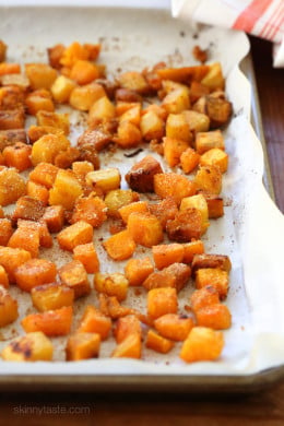 A winter squash medley roasted with a savory, sweet, spicy and smokey seasoning – SO good and a huge hit with my husband!