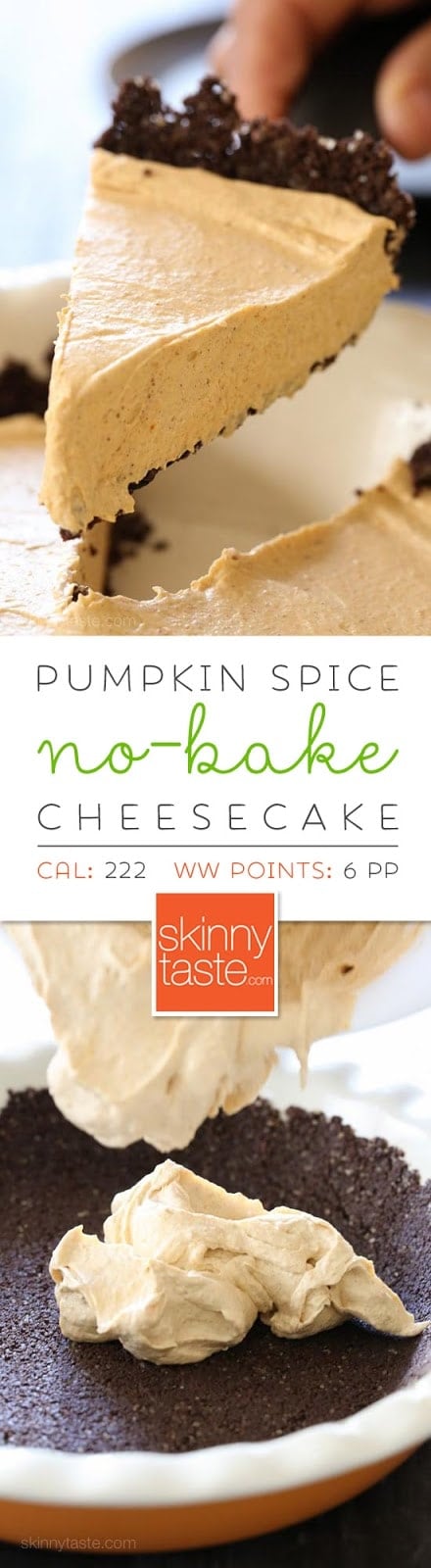 Pumpkin Spice No-Bake Cheesecake No Bake Pumpkin Cheesecake is an easy, light cheesecake made with pumpkin puree and spices. Under 10 minutes to make, if you use ready-made crust.