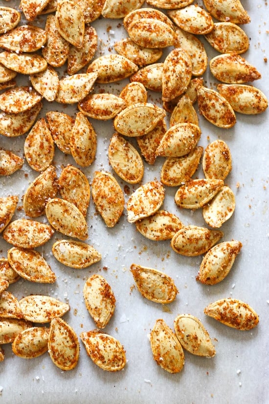 Spicy pepitas on a marble countertop