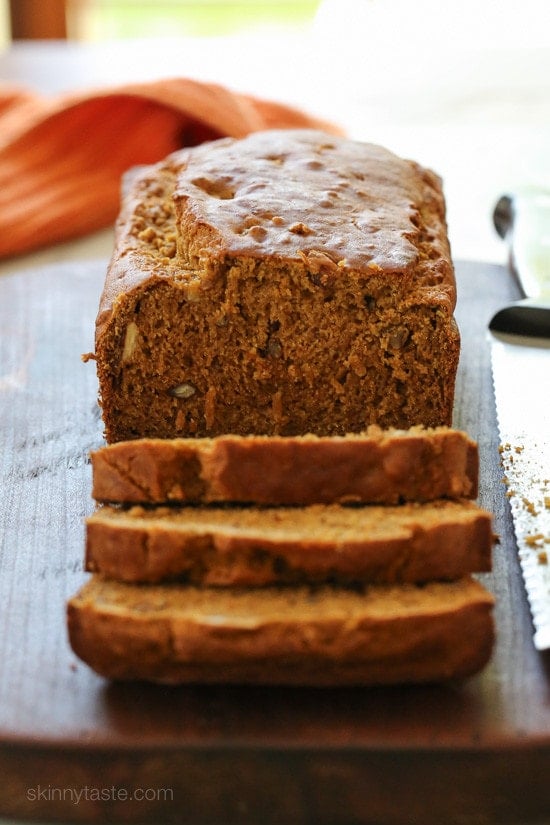 Pumpkin Banana Pecan Bread Pumpkin Banana Pecan Bread – made light by swapping most of the butter for pumpkin puree, bananas and apple sauce!