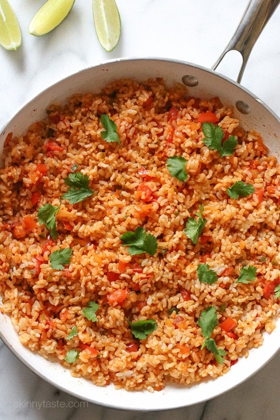 Quick Mexican Brown Rice This Quick Mexican Brown Rice is the perfect side dish that goes with everything from tacos, enchiladas, refried beans –you name it!
