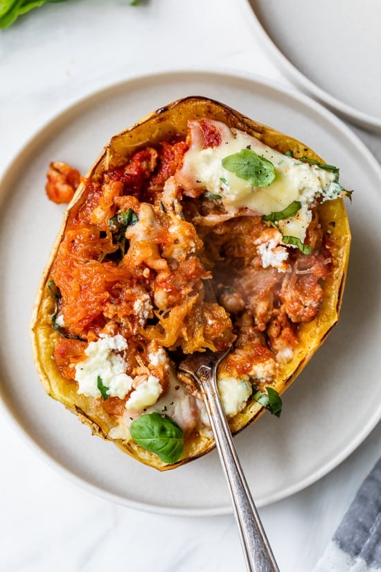 Roasted Spaghetti Squash on a white plate