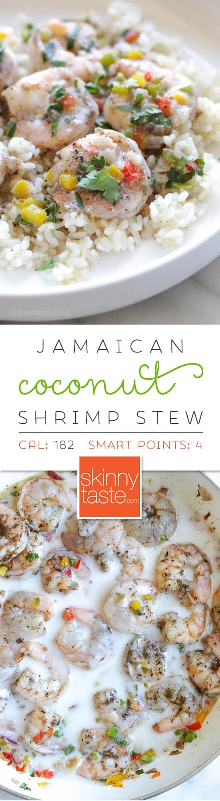 Jamaican Coconut Shrimp Stew Jamaican Coconut Shrimp Stew – a quick, light and spicy shrimp dish simmered in coconut milk. Smart Points: 4 Calories: 182