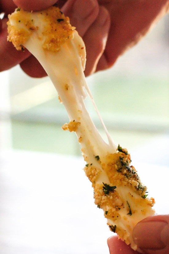 Skinny Baked Mozzarella Sticks Skinny Baked Mozzarella Sticks – Made lighter with part-skim mozzarella then coated with crispy seasoned breadcrumbs and baked (not fried!) until hot and golden. Weight Watchers Smart Points: 3 Calories: 87