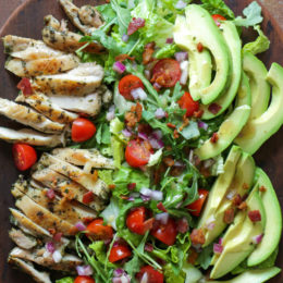This hearty salad is HUGE – perfect when you want a big salad for dinner without the grains. It's also gluten-free, dairy-free, and grain-free.