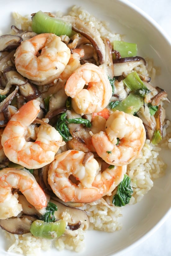 Garlicky Shrimp Stir-fry with Shiitakes and Bok Choy