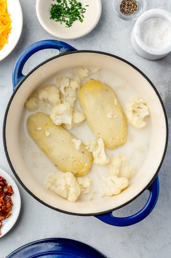 pot with potatoes and cauliflower