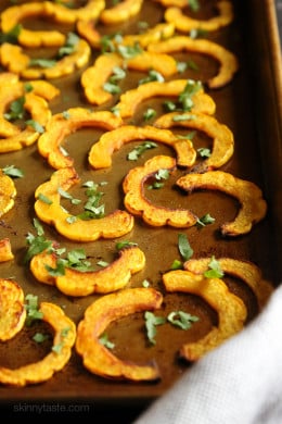 These are the perfect balance of savory and sweet, and fuss-free because you don’t have to peel the skin of the Delicate squash, so it’s pretty easy to prepare.