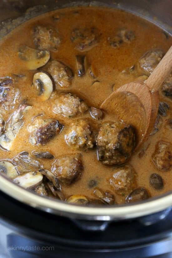 Meatball stroganoff with turkey meatballs over egg noodles