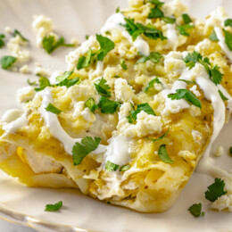 Two enchiladas verdes on a plate