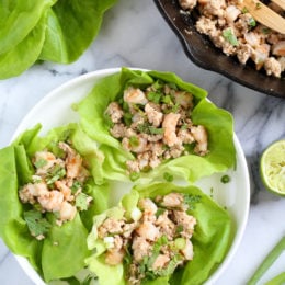 This chicken and shrimp laap or larp is a Laotian version of lettuce wraps. It's low-carb, Paleo-friendly, Whole 30 approved, loaded with flavor and so fast and easy to make!
