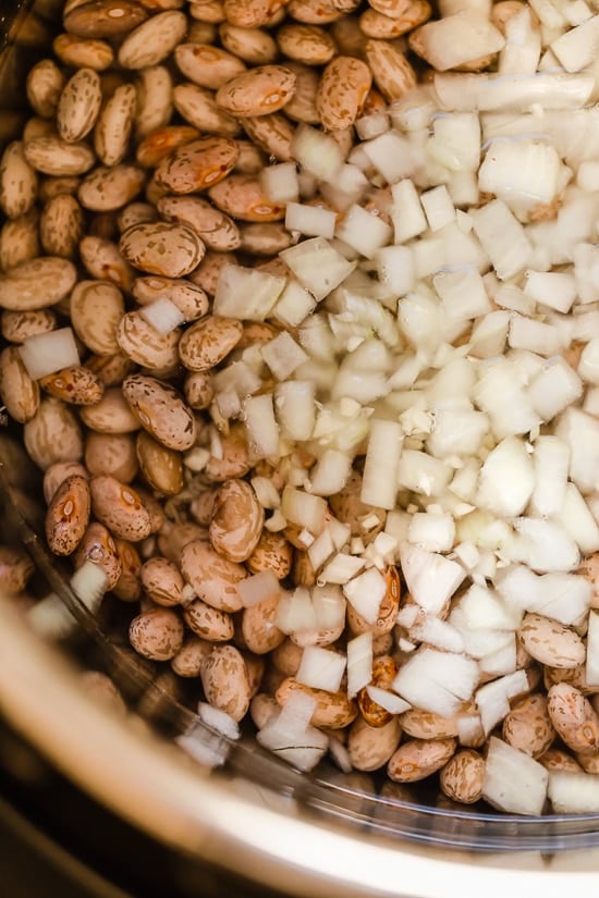 These Instant Pot Refried Beans are a simple, healthy, and fat-free version of the classic Mexican side dish. No oil or lard required! Pinto beans in the Instant Pot
