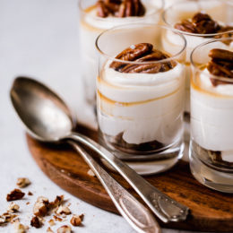 Sticking with my philosophy of eating smaller portions, I love to make desserts in shot glasses like these Maple Pecan Cheesecake Shooters!