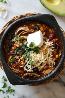 Chicken Taco Chili, made with chicken, beans, corn and tomatoes seasoned with taco seasoning is one of my most popular slow cooker recipes, which I just remade for Instant Pot after several requests! This recipe couldn’t be easier, made with ingredients you probably already have in your pantry.