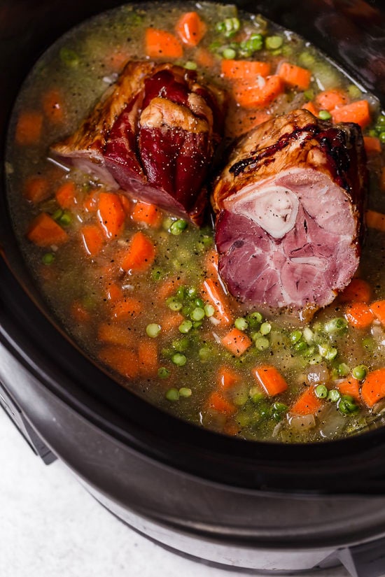 crockpot with split peas and ham