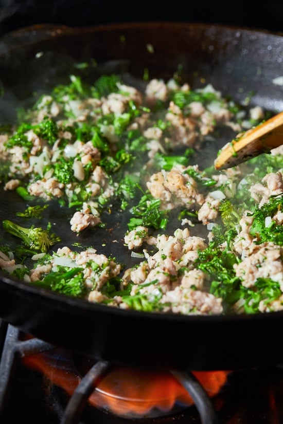 I'm OBSESSED with these Italian stuffed mushrooms filled with broccoli rabe and sausage, the perfect festive holiday appetizer!