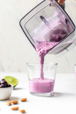 Tropical Lassi is a healthy, Indian yogurt drink blended with frozen mango, tart blueberries and spices.