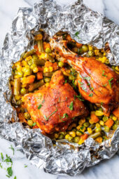 These easy 5-ingredient BBQ Chicken Foil Packets can be baked in the oven or made on the grill! An easy meal-in-one and the best part, easy cleanup!
