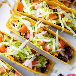 vegetarian black bean tacos in crispy shells