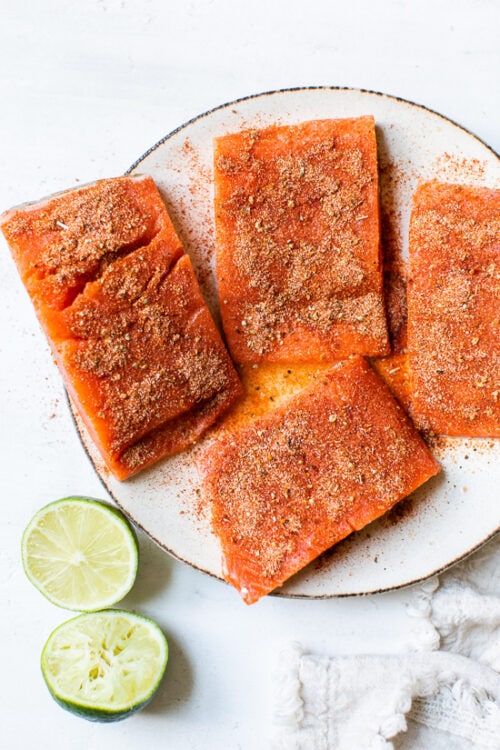 spiced rubbed raw salmon