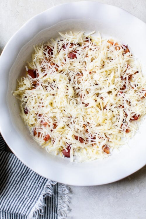 bacon and cheese in pie dish
