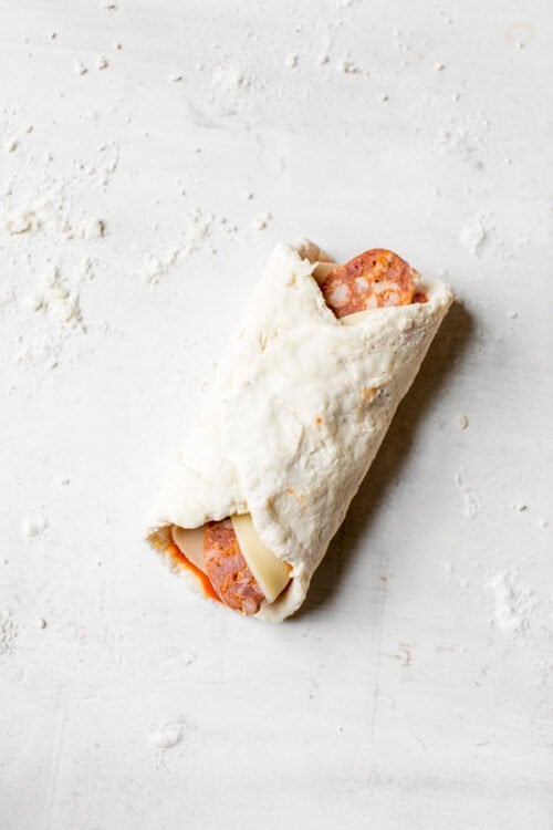 Pizza Sausage Rolls rolled up and ready