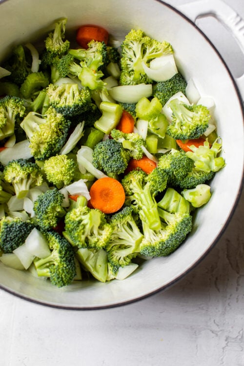 Veggies in a pot.
