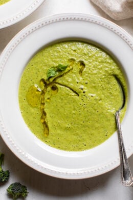 Close up of detox vegetable soup in a bowl.