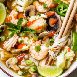 Shrimp Pho with chopsticks