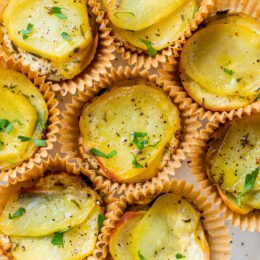 layered potato cups in muffin tin