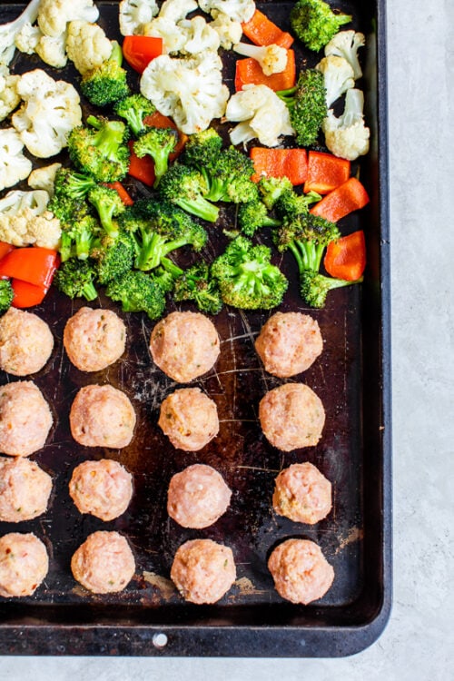 how to make sheet pan meatballs and veggies