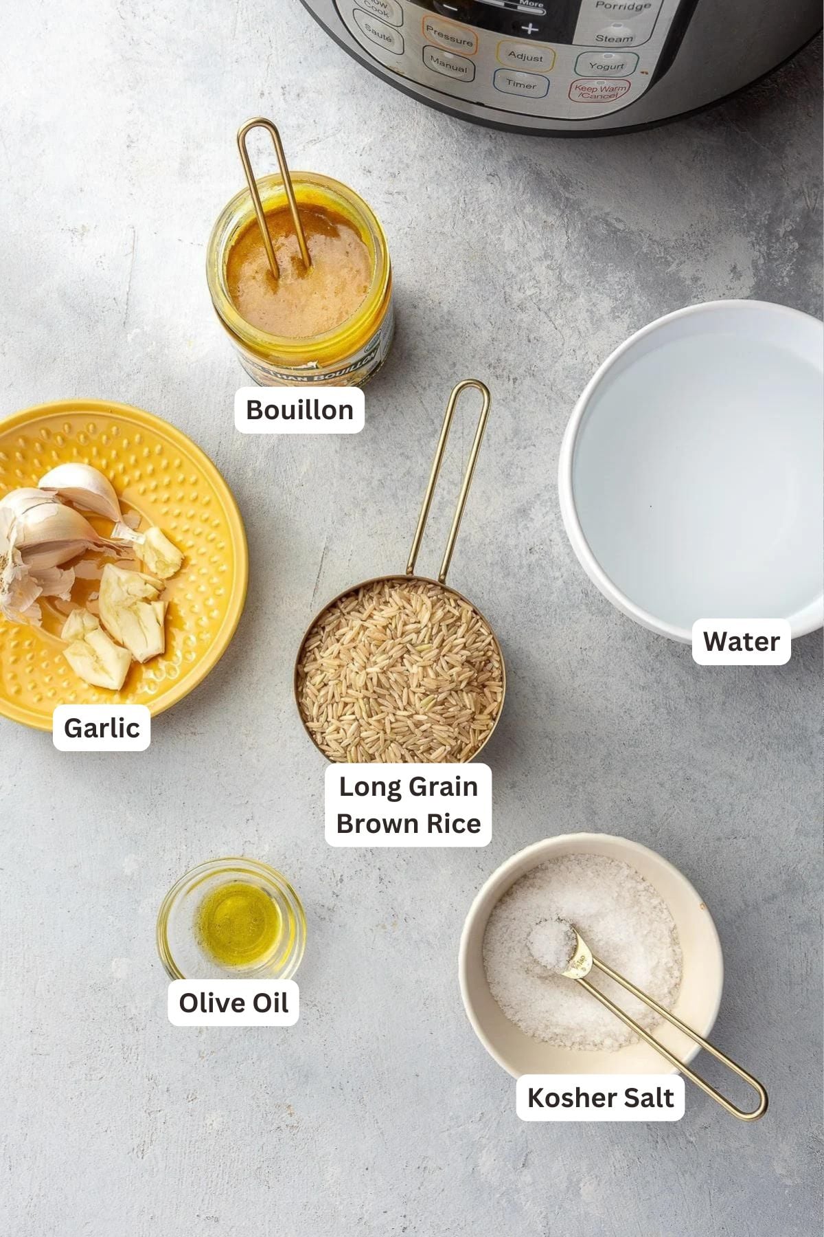 This foolproof recipe makes perfect Instant Pot brown rice every time! An easy and flavorful cooking method that requires hardly any effort. Ingredients for Instant Pot Brown Rice.