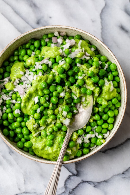 mix peas with dressing