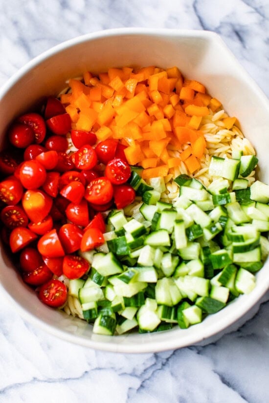 tomatoes, bell peppers, cucumbers