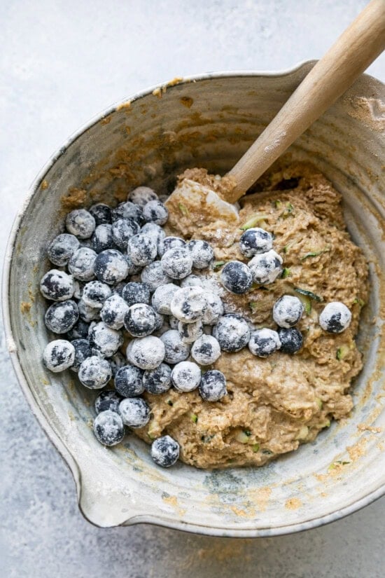 Fold blueberries into the batter.