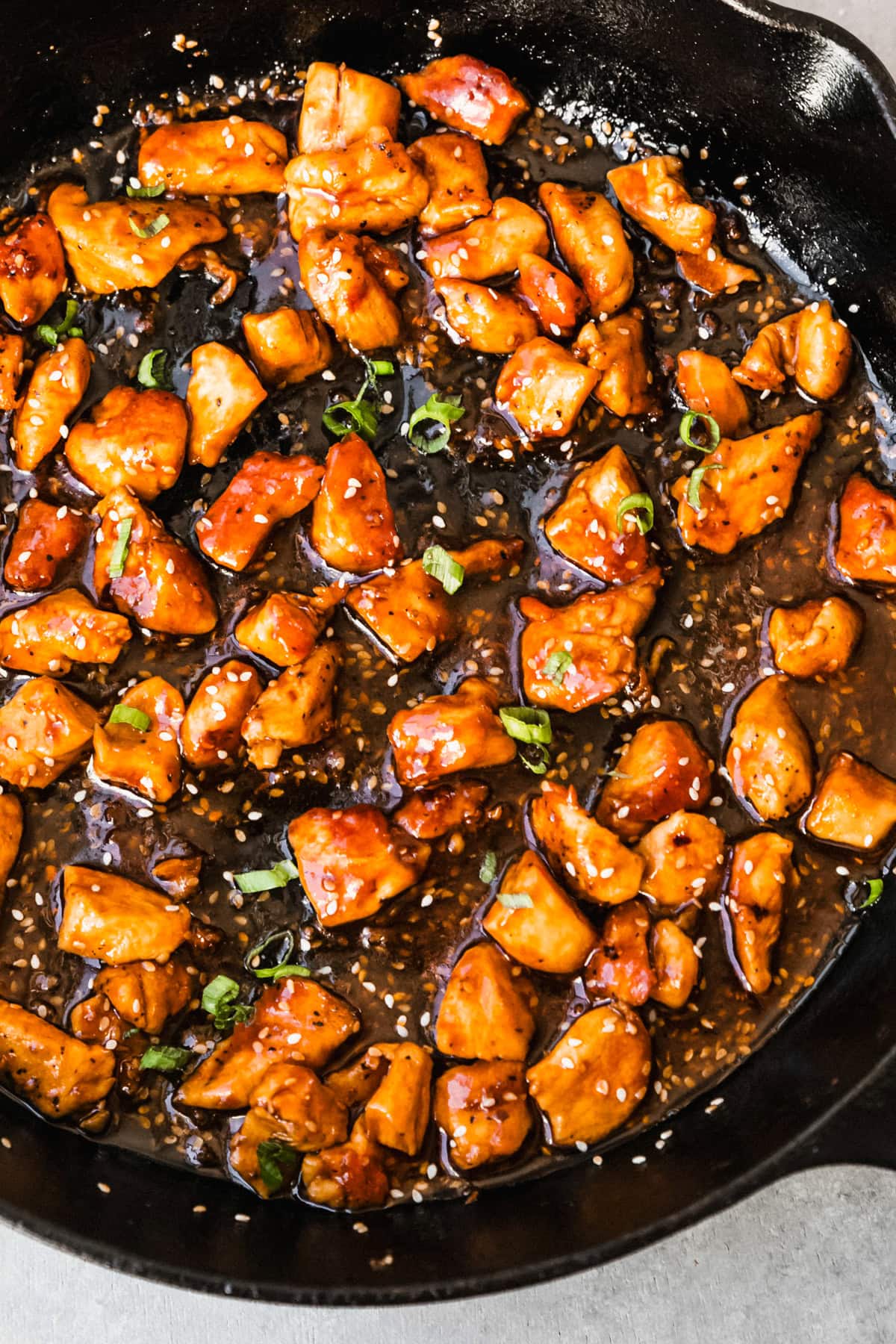 Sesame Chicken in a skillet