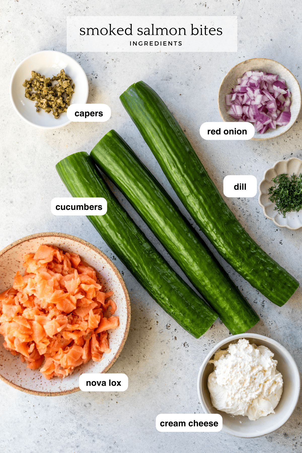 Smoked Salmon Cucumber Bites ingredients