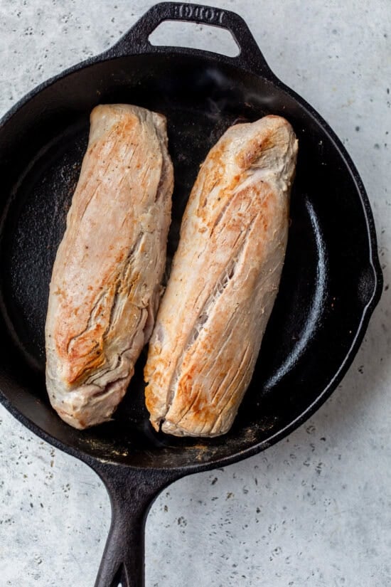 brown the pork in a skillet