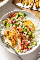 Feta Brined Chicken Bowls with Shirazi Salad
