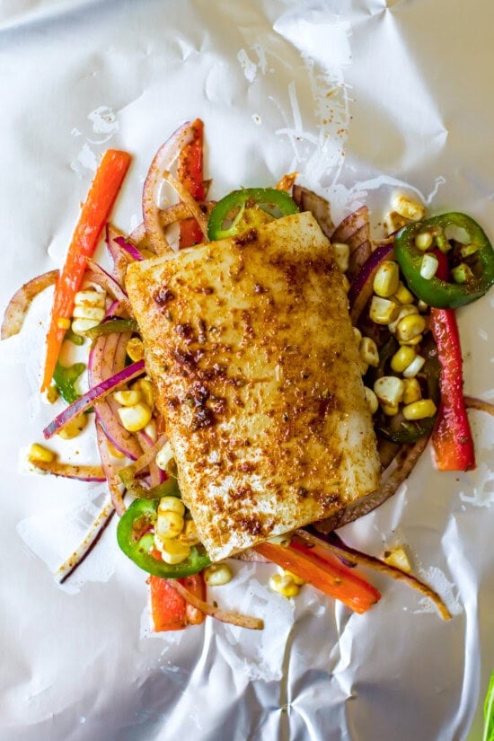 Fish Taco ingredients in foil