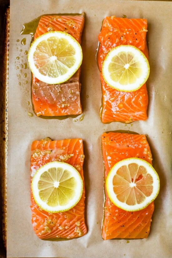 salmon fillet with lemon slices